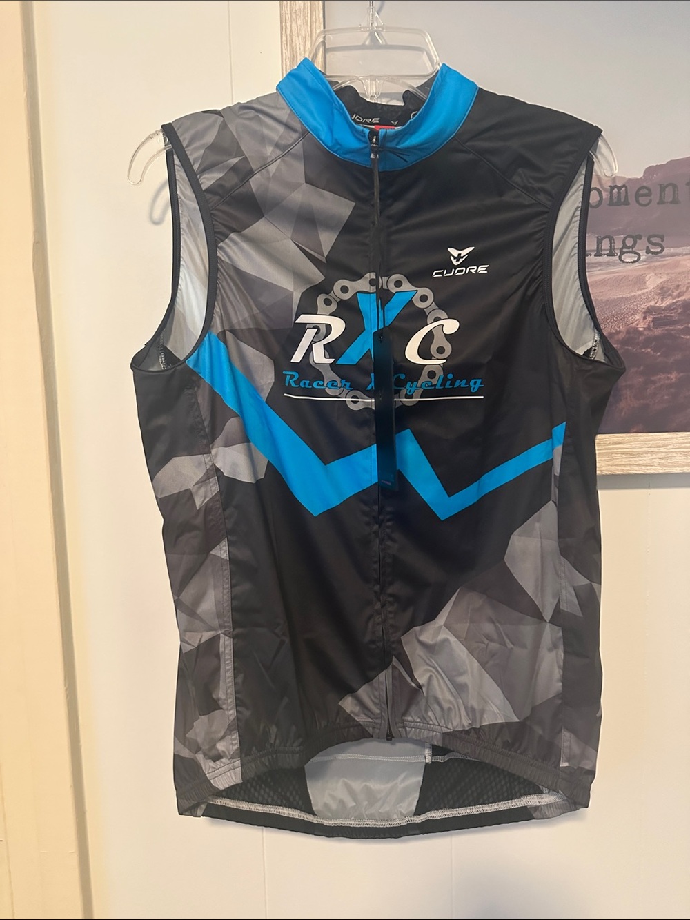 NWT Size Medium Cuore Racing Cycling Wind Shield Splash Vest - Black & Blue